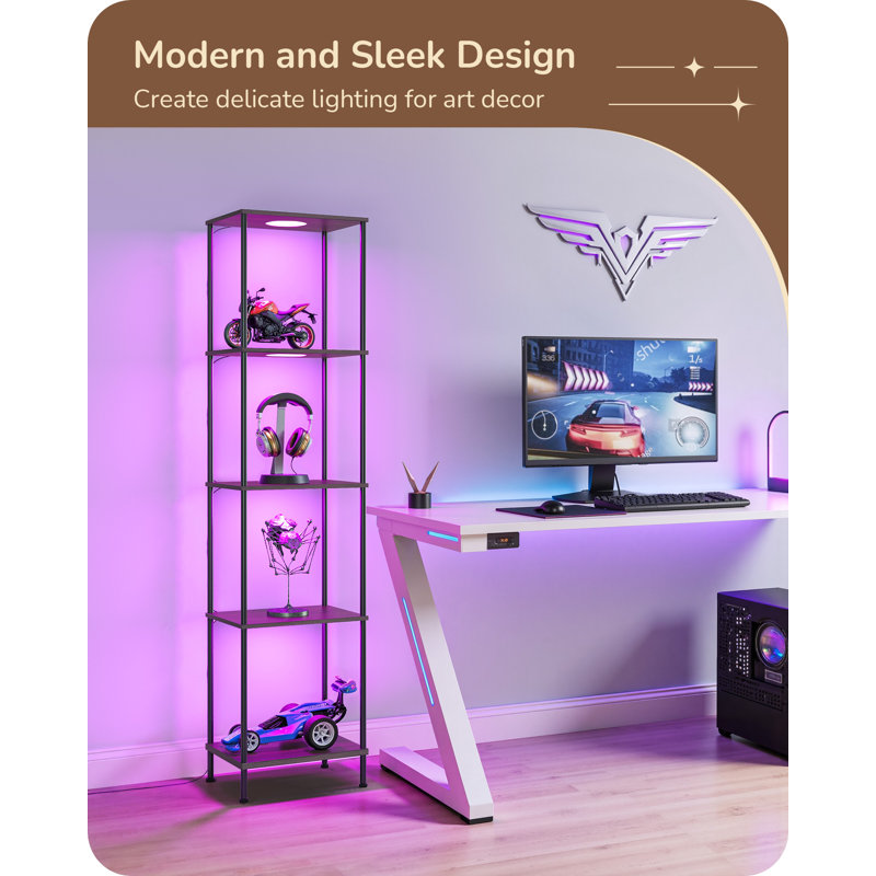 64" Column Dimmable RGBW LED Floor Lamp with Shelves & Remote Control