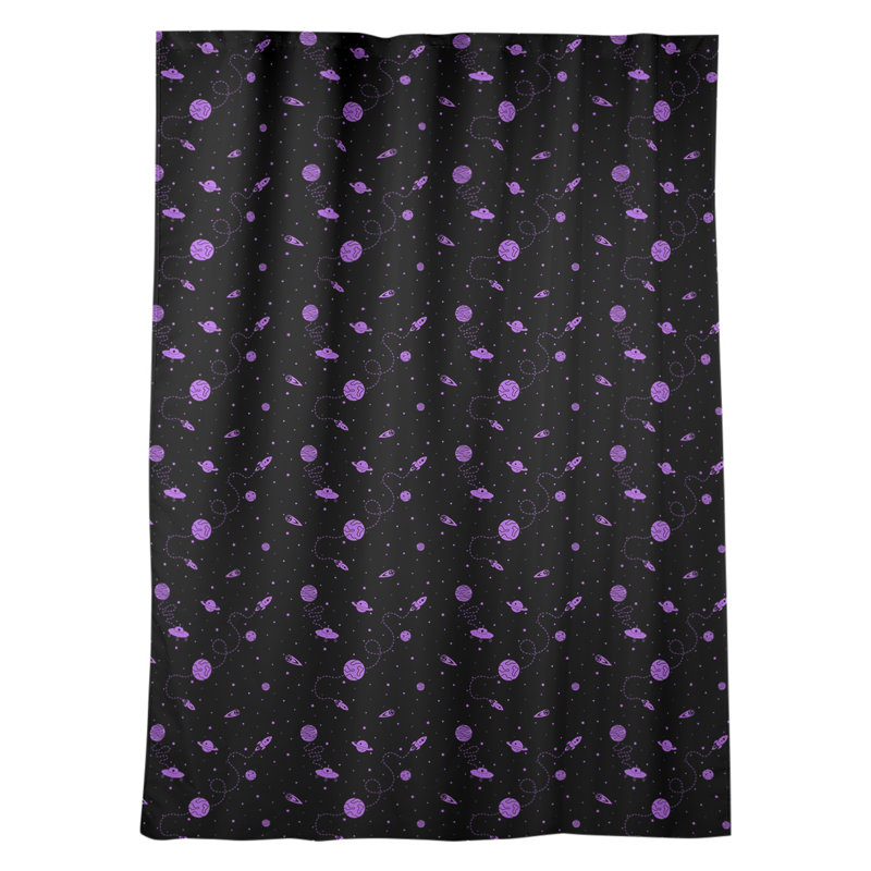 Panneau de rideau simple occultant avec passe-tringle outer space pois dot, Noir / mauve