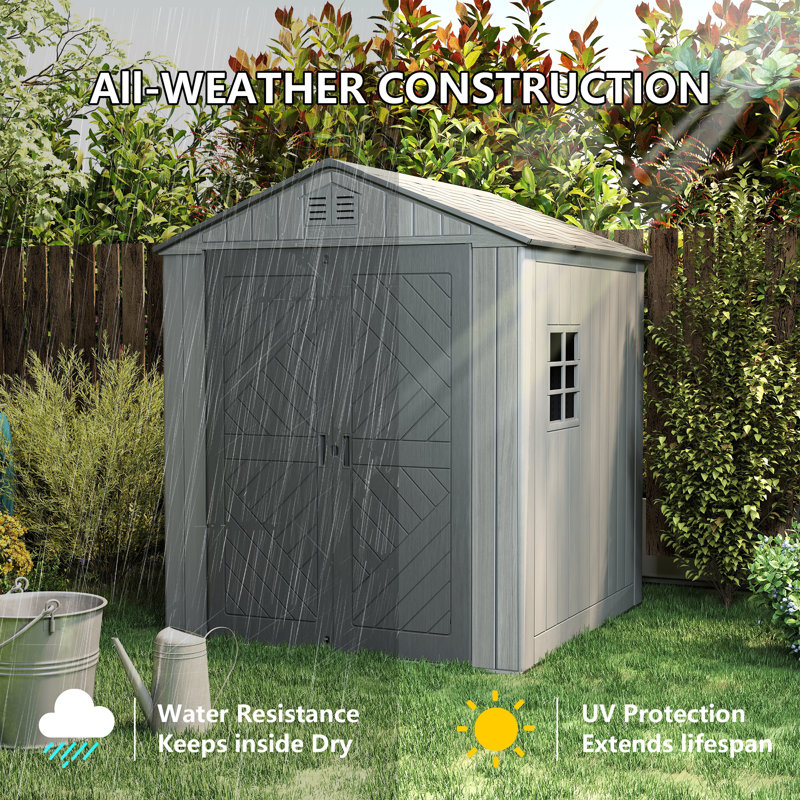 Decksplore 6 ft. W x 6 ft. D Outdoor Storage Shed with Floor, Lockable Resin Garden Tool Shed