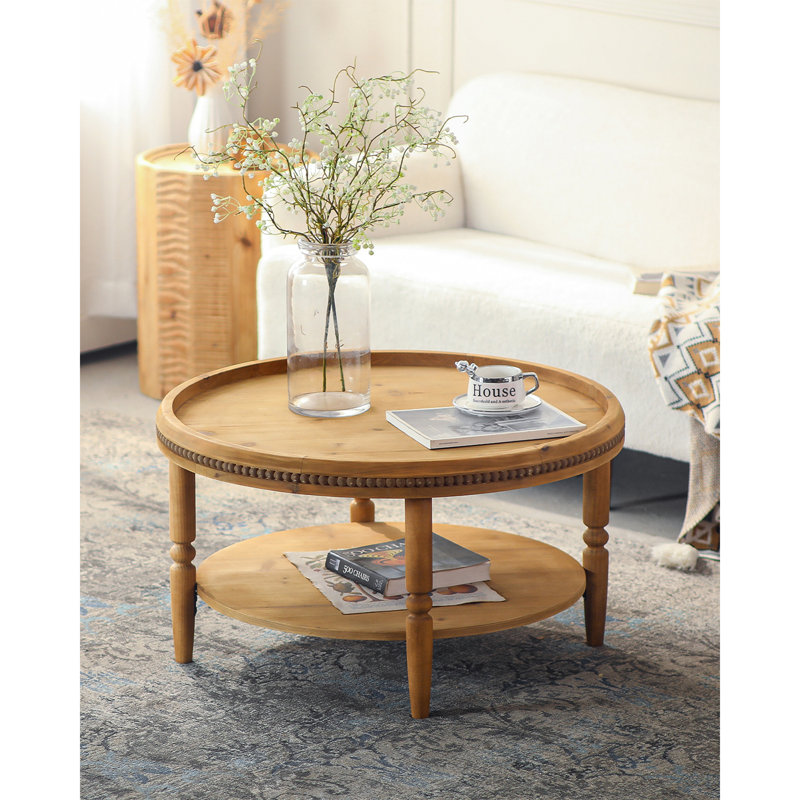 Table basse 31,3 "Jack avec tablette de rangement et pieds en bois massif Jack