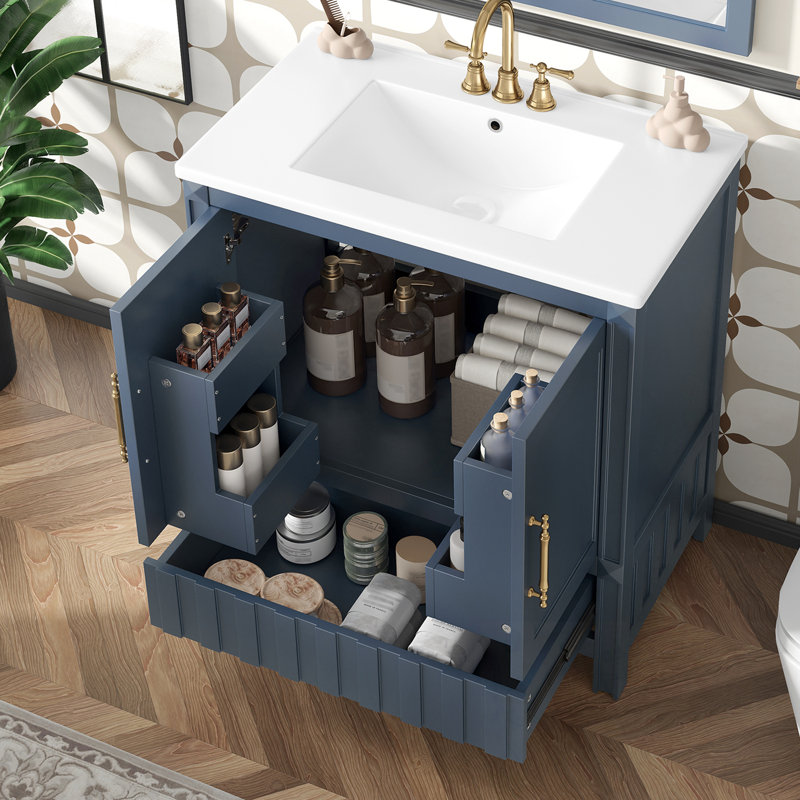 Bathroom Vanity With Sink, 2 Doors And Storage Shelves, Blue