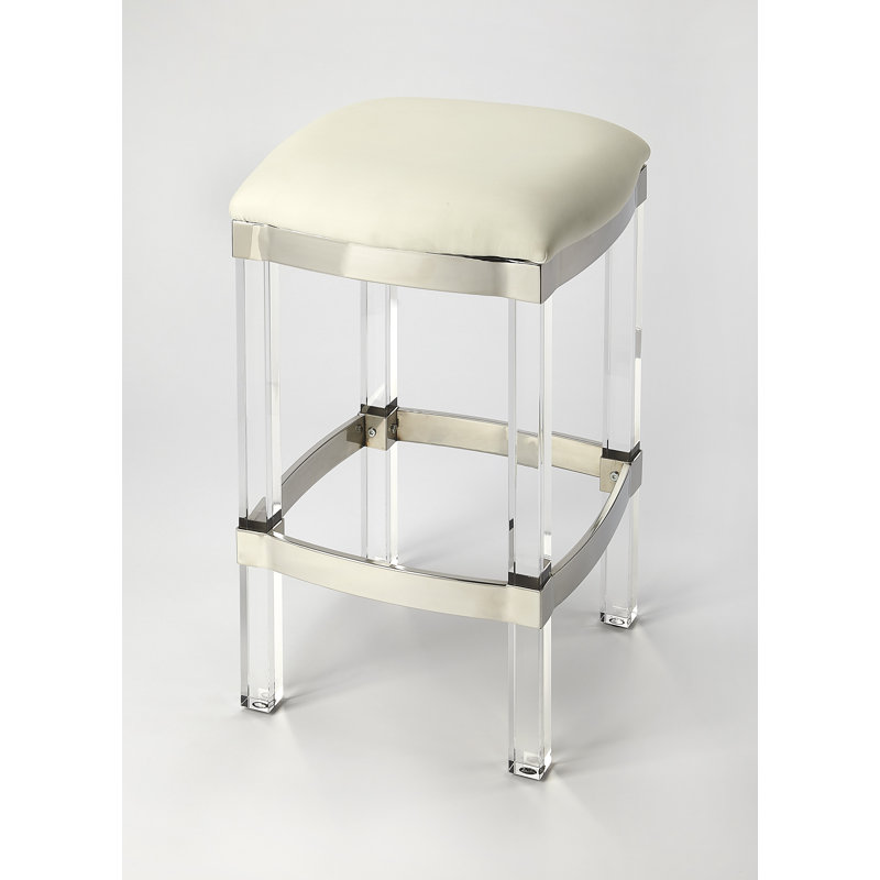 Riverton Acrylic and Faux Leather 24'' H Counter Stool, White