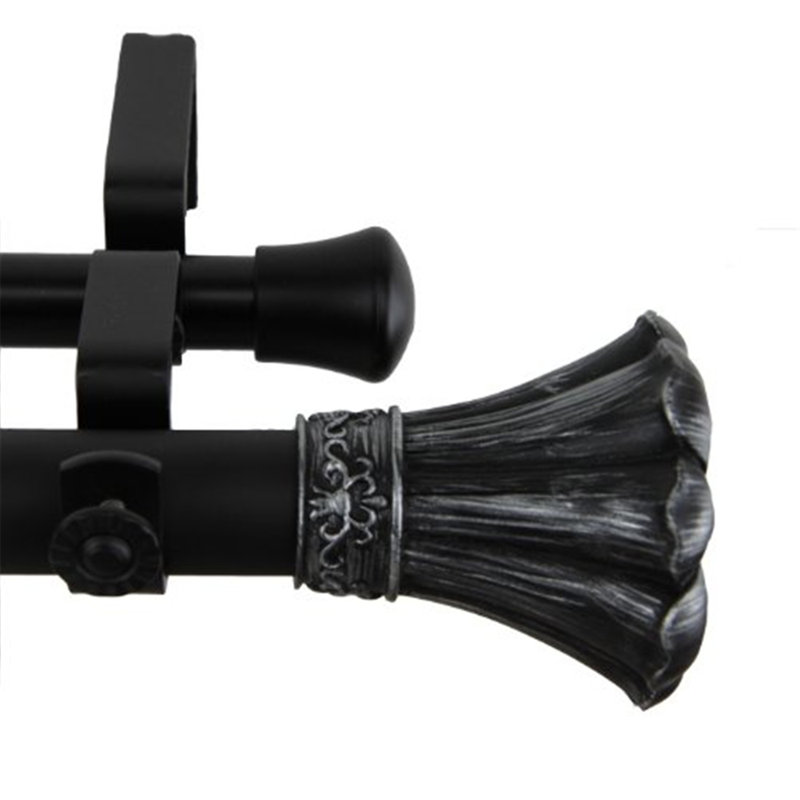  Tringle à rideaux double 1 po Blossom, 160" - 240", Noir, noir, noir, noir