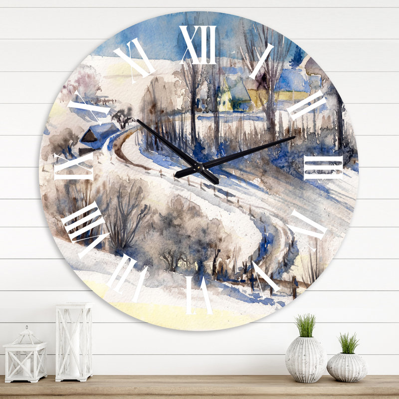 Country Road In Winter Times I - Horloge murale traditionnelle, Surdimensionné