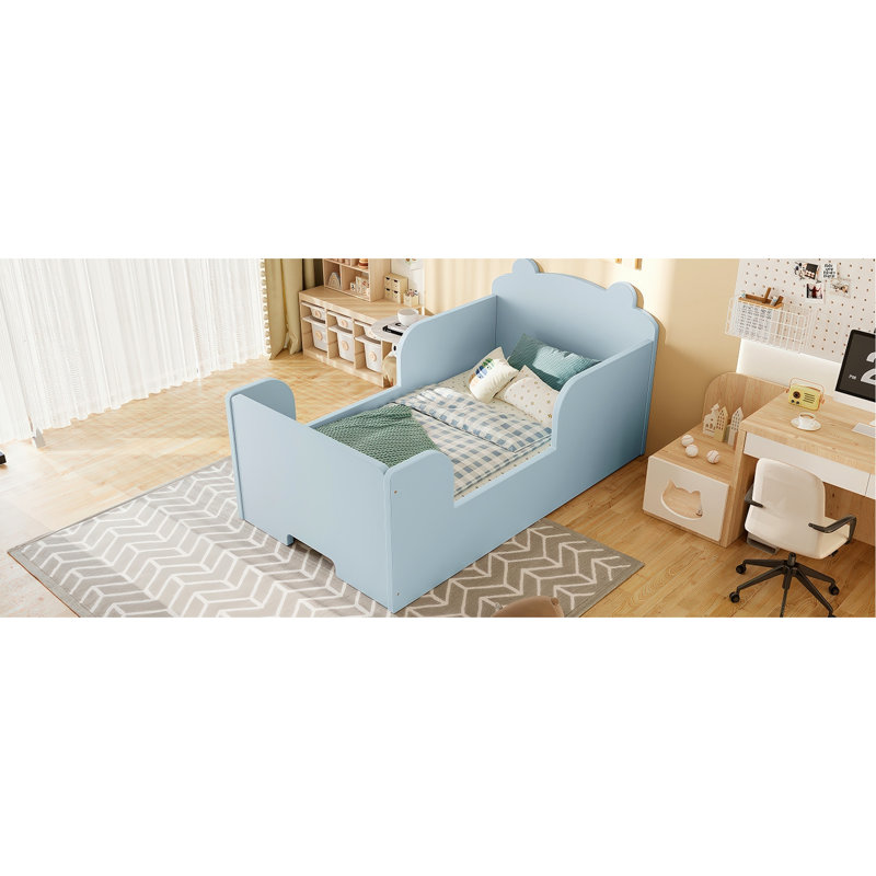 Blue Bear - Lit de bébé en forme de 3 pour 6 ans, développement de l'autonomie au sol, structure en bois de pin, cadre de lit facile à assembler avec forme de lit, sommeil sécuritaire à profil bas, matériau, travail rapide