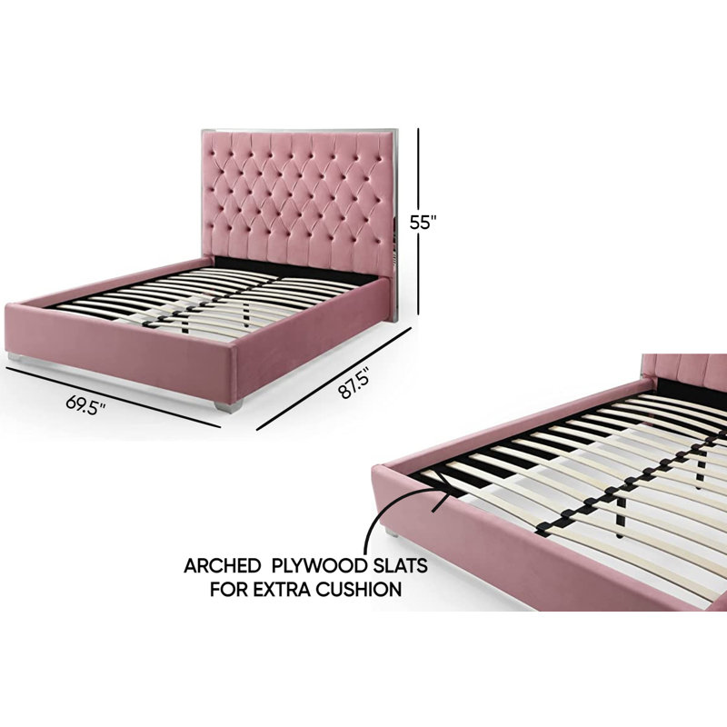 Lotman Velvet Upholstered With Silver Frame, Pink, King