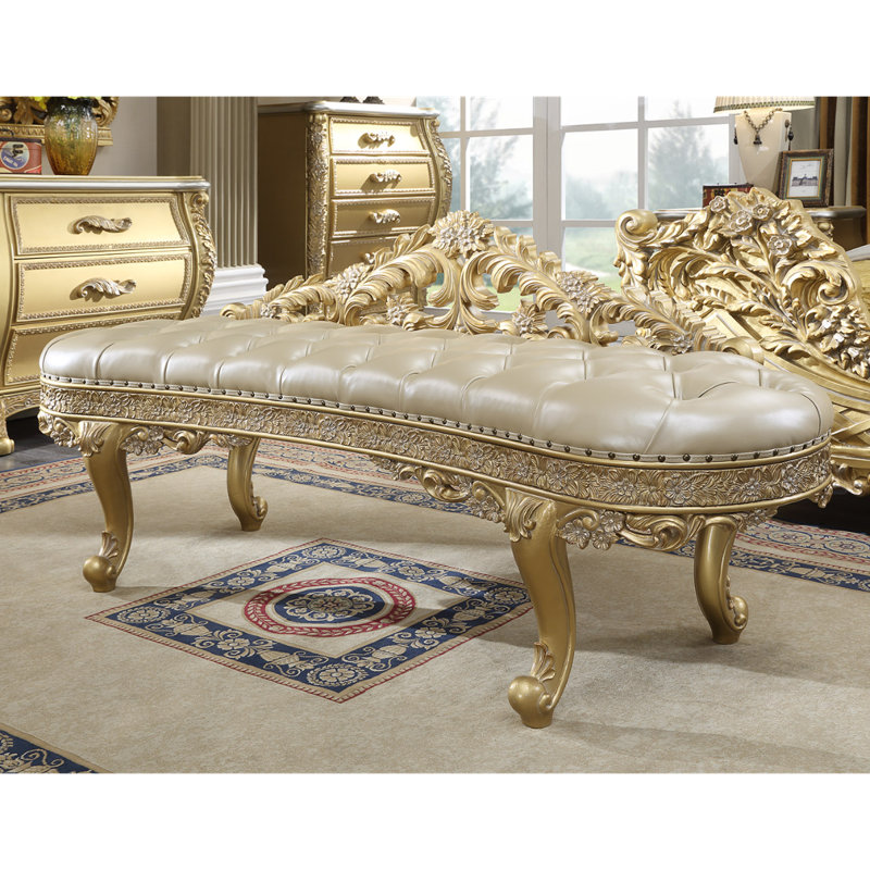 Banc de chambre en cuir reconstitué or métallique antique