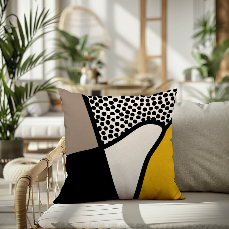 Oreiller carré réversible intérieur / extérieur Vie Abstract, H 19 po x l 19 po, Jaune