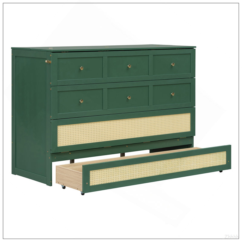 Grand lit escamotable avec grands tiroirs, Vert