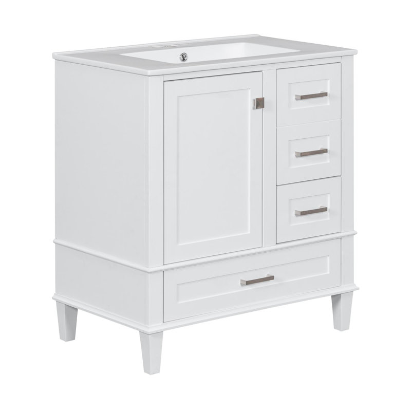 Meuble-lavabo autoportant 30 po, Blanc, Argent