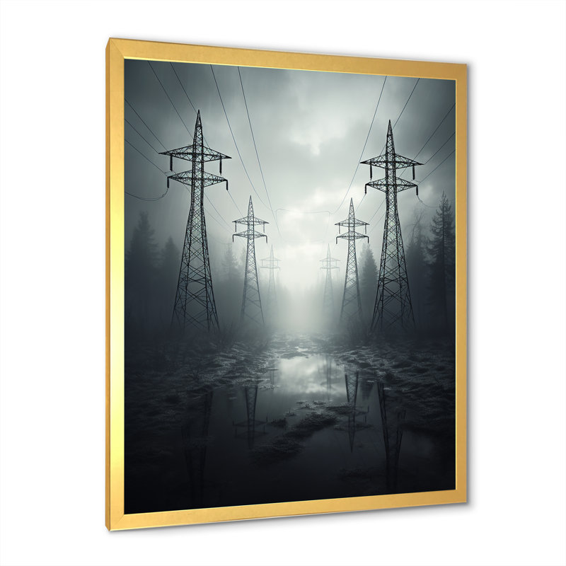 «Silver Streaks Power Lines», impression sur toile, Encadrement doré, H 32 po x l 16 po x P 1 po