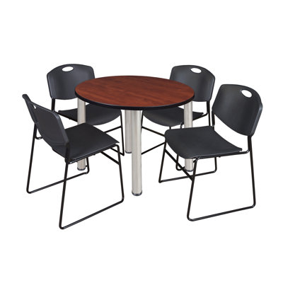 Plateau de table Kee, 4 chaises empilables Zeng