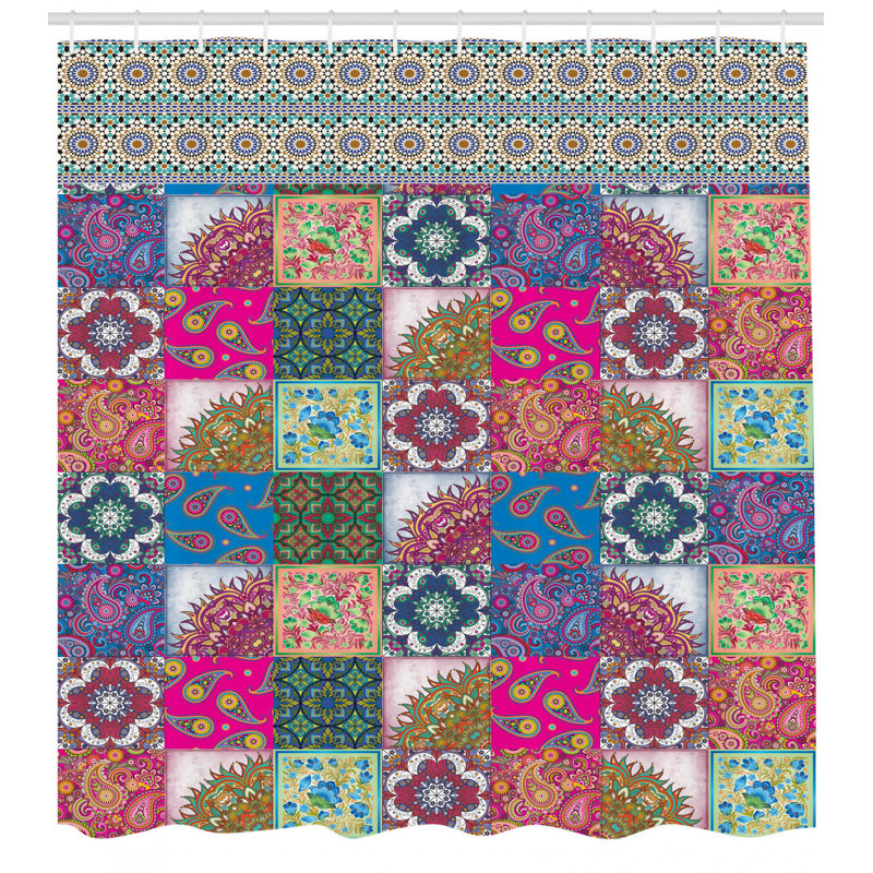 Ensemble de rideau de douche Boho + crochets, H 69 po x l 105 po