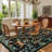 Washable Tiger Runner Rug for Kitchen Non-Slip Non-Shedding Animal Floral Long Carpet, Low Pile Botanical Floor Covering, Foldable Black-1129930483