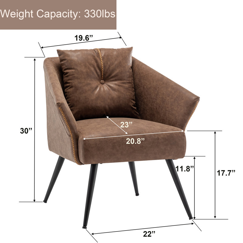 Fauteuil capitonné de 22 po Jonda, Similicuir brun