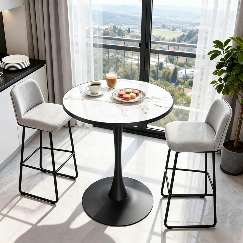 Round Marble Top Metal Base Dining Table, White