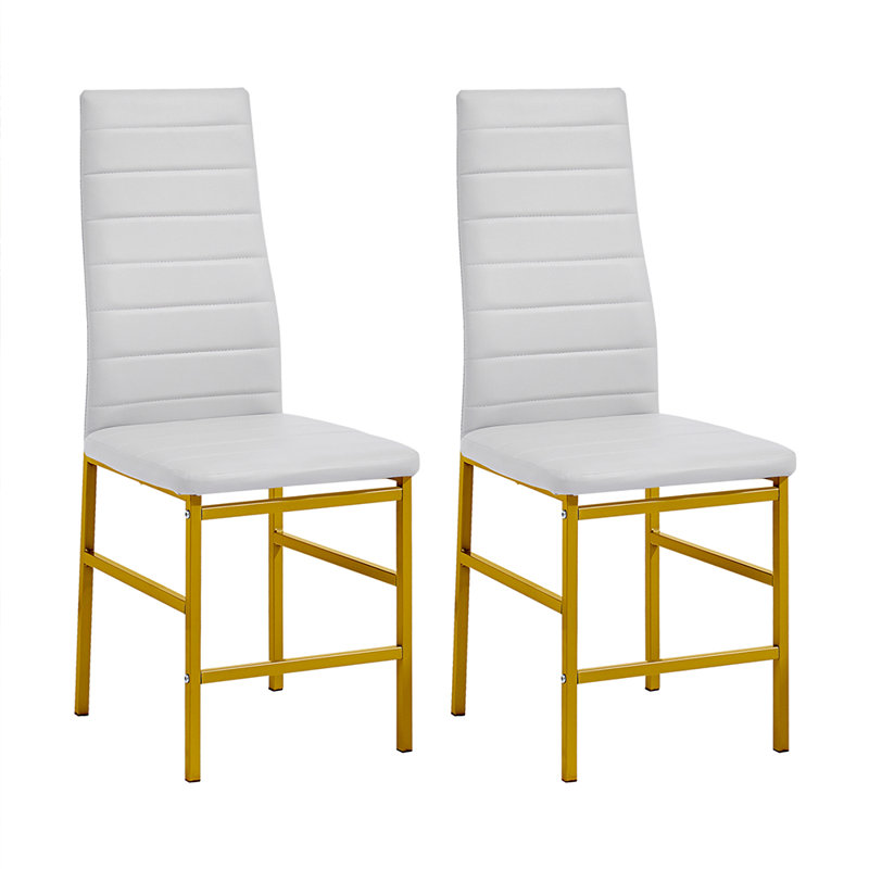 Nurques 114.3cm H Upholstered Metal Parsons Chair, White, Gold