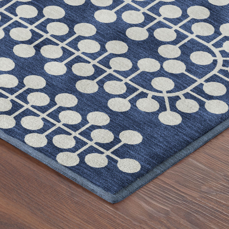 Premium Machine Washable Mayfield AMF2247 Geometric Rug, 1'8" x 2'6", Navy