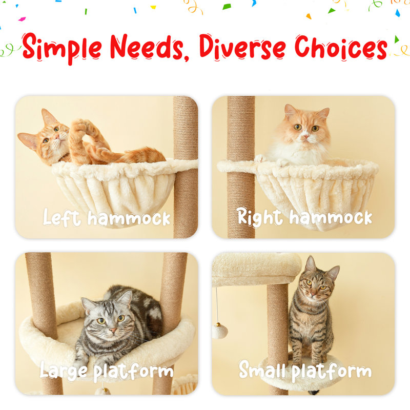 92.9" - 102.4" Floor To Ceiling Adjustable Height Cat Tree Tower, Beige