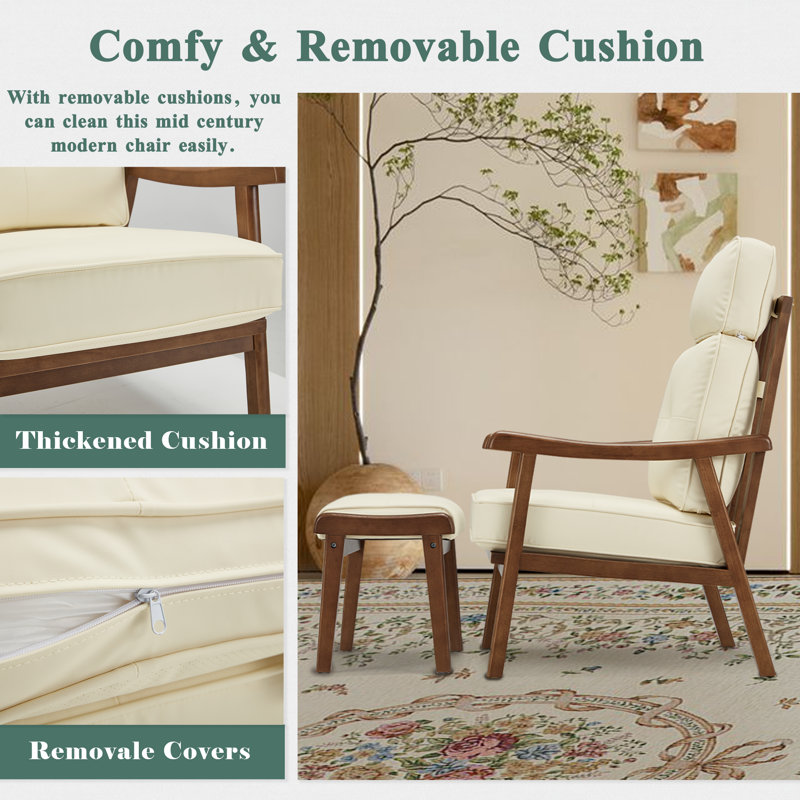 Fauteuil et repose-pieds 24,8 po Daveon, Coton beige