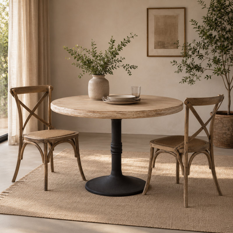 Bort 42" Wide Pine Round Dining Table, Medium Grey