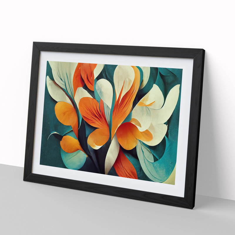 Artistic Floral Abstract Vol.6 - Single Picture Frame Print, Black, 46cm H x 64cm W