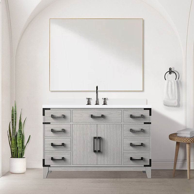 48 po X P 22 po D Meuble-lavabo simple avec comptoir en quartz blanc