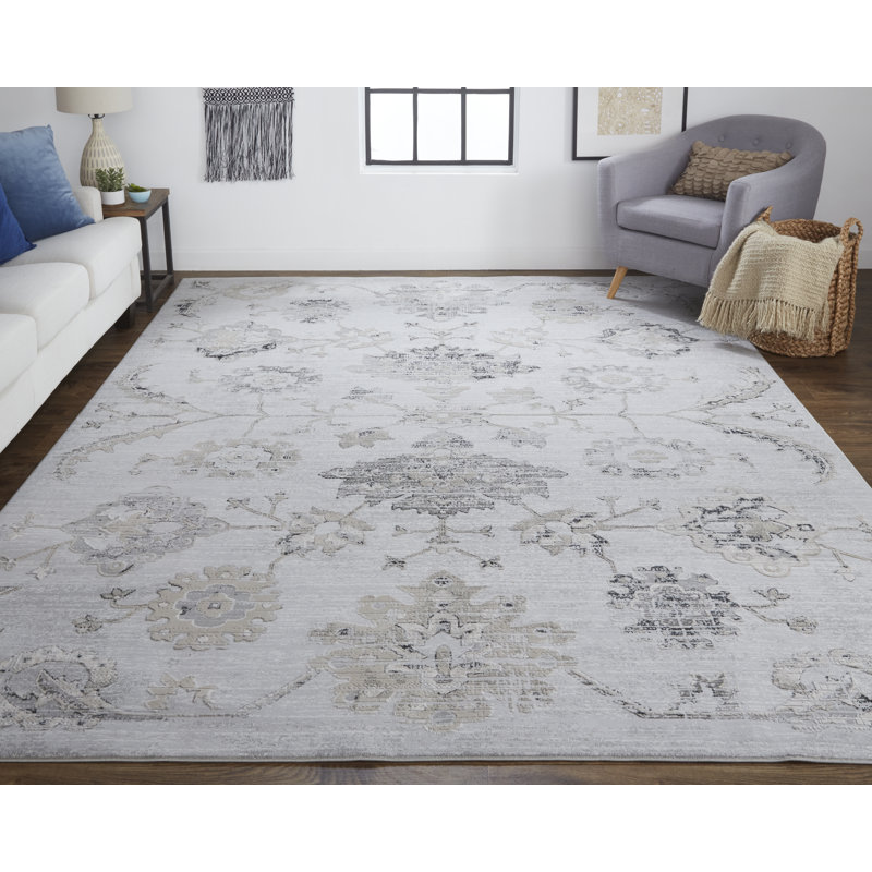 Tapis gris argenté / ivoire Callao, Rectangle 10 pi x 13 pi 2 po