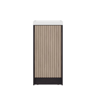 Meuble-lavabo sur pied et armoire avec lavabo en résine Syracuce, rangement compact pour salle de bain avec une porte et 2 tablettes intérieures