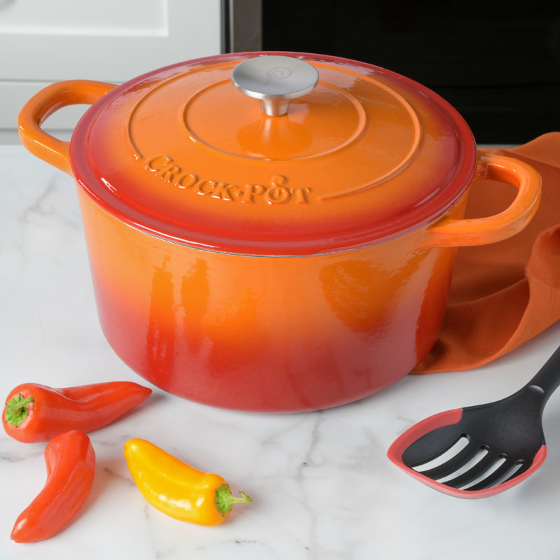 Cocotte ronde artisanale en fonte antiadhésive Crock-pot, 5 pte, Orange coucher de soleil