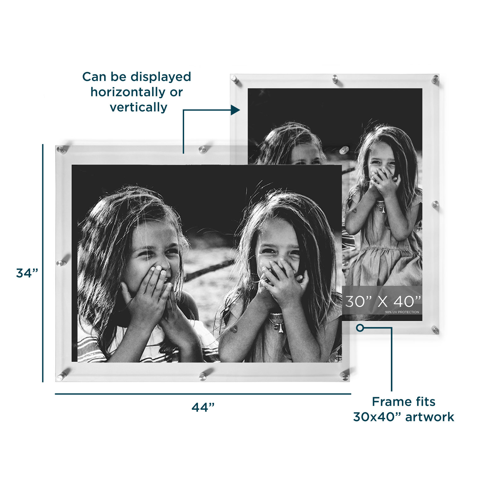 Double Panel Acrylic Picture Frame, 34" H x 44" W, Silver