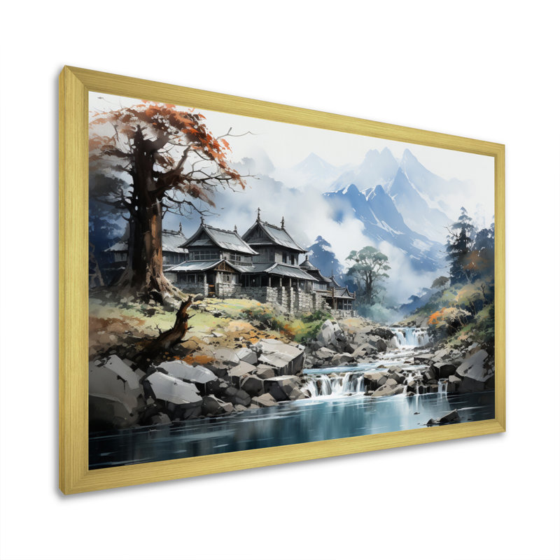 Bernest China Art Misty Mountain sur toile, Cadre doré à une seule photo, H 34 po x l 44 po x P 1,5 po