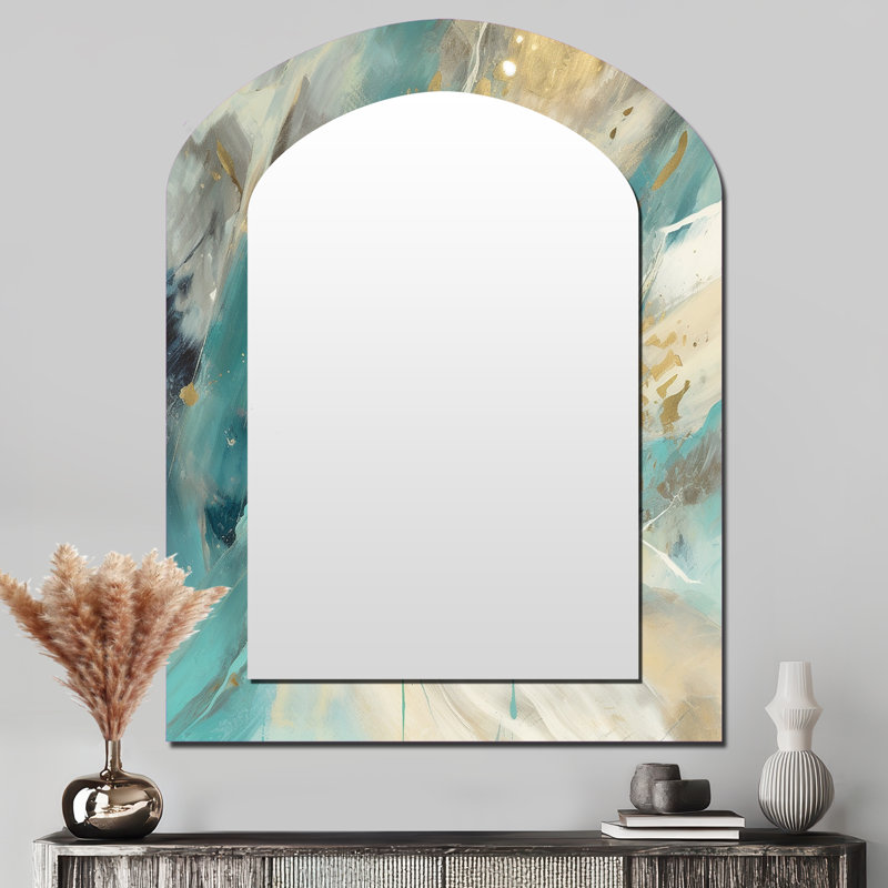 Turquoise Serendipity, peinture abstraite II - miroir mural moderne sarcelle, 43 po x 33 po