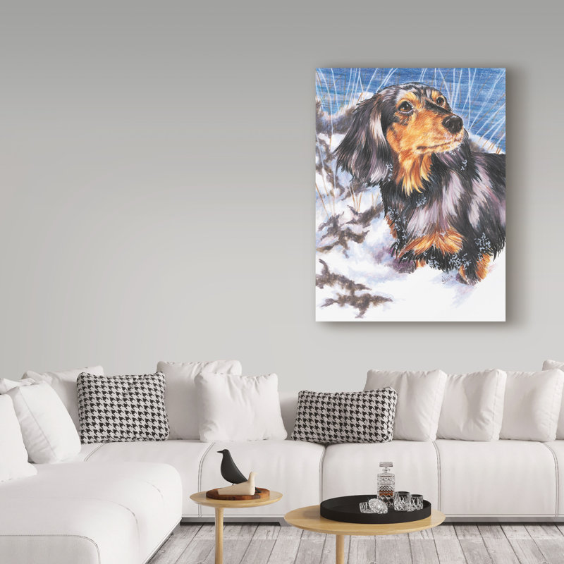 Publicité rétro sur toile tendue Adelphi «Dachshund in Snow», H 24 po x l 18 po