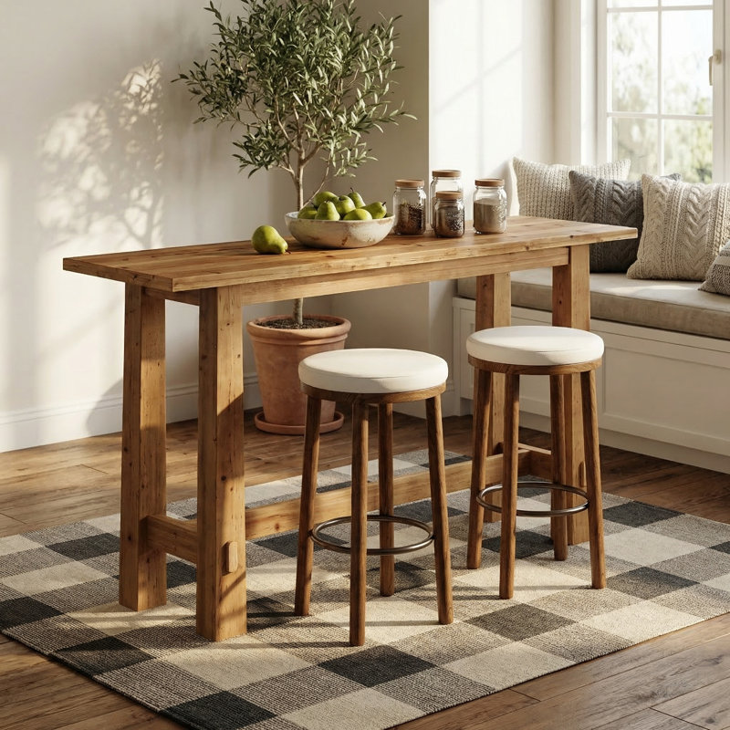 Table de bar à hauteur de comptoir de 63 po en bois massif avec pieds robustes, grande table de salle à manger pour bar de cuisine et de maison (sans tabouret)