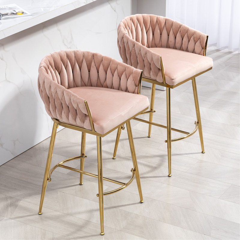 Tabourets de bar à hauteur de comptoir confortables et élégants avec dossier ondulé à la main et repose-pieds