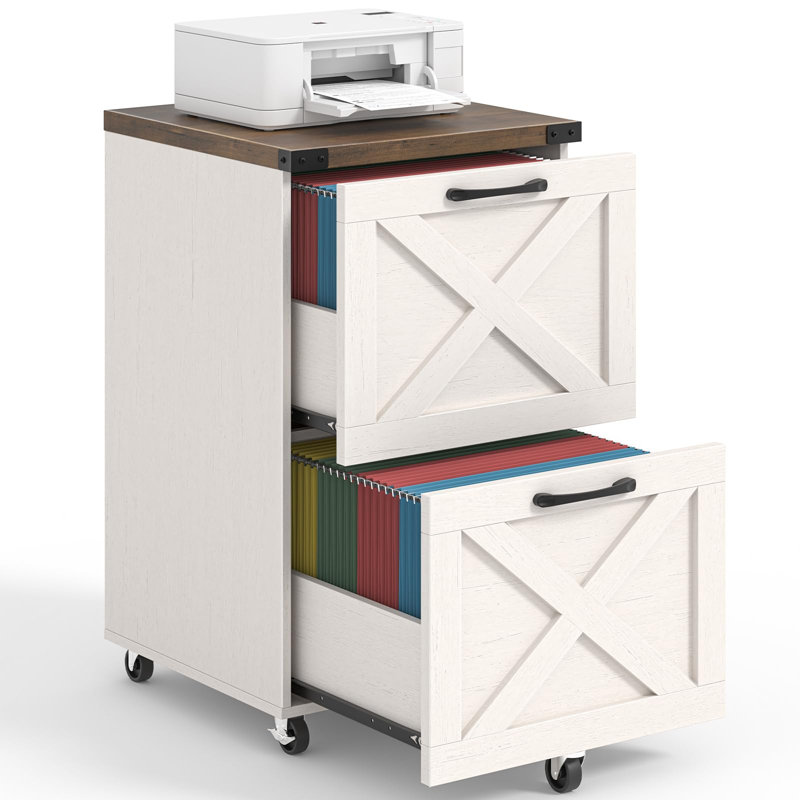 2 Drawer Small File Cabinet With Wheels, Rustic White
