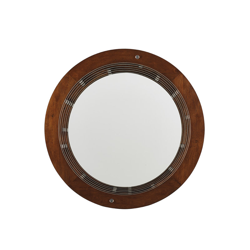 Meridien Round Brown Wood Dining Table with Glass Base