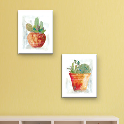 «Terracotta Cactus and Succulent», ensemble de 2 reproductions de peintures à l'acrylique sur toile tendue