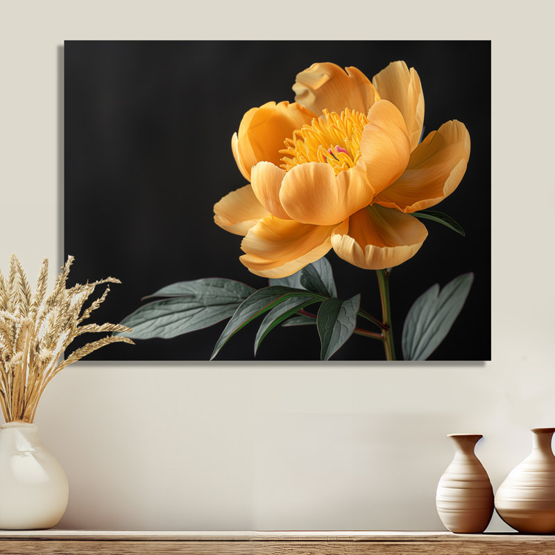 Pivoine moderne moderne monochrome - pivoines murales, salon, H 24 po x l 32 po x P 1 po, Métal métal