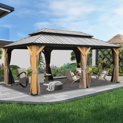 Solid Wood Post Patio Gazebo with Metal Frame