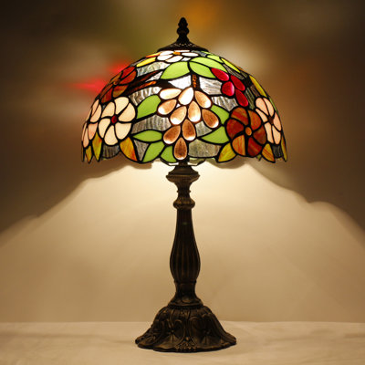 Tiffany Lamp Touch Control Table Lamp Purple Red Stained Glass Desk Lamp 12X12X19 Inches Grape Style Reading Light