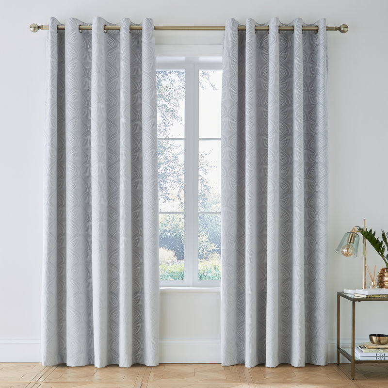 Art Deco Pearl Lined Eylet Curtains, Width 168 x Drop 183cm, Navy Blue