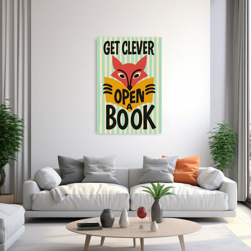 «Get Clever Open Book», impression d'art rétro rétro, fantaisiste, forêt de renard, H 60 po x l 40 po