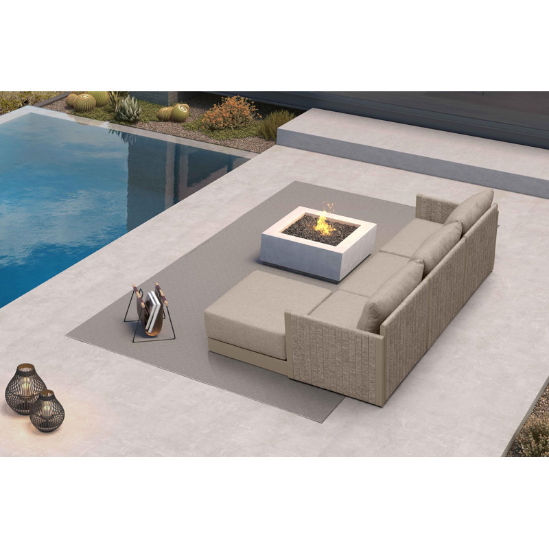 Ensemble de conversation pour patio 4 pièces, ensemble de canapé modulaire d'extérieur en forme de L avec coussin, petit ensemble de conversation pour jardin, bord de piscine, beige