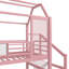Lit mezzanine simple avec glissade et escalier, lit de jeu en métal avec tablettes de rangement, toit en forme de maison et conception silencieuse, rose-130188634