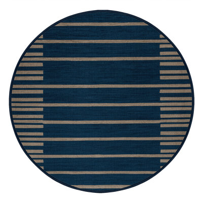 Machine Washable Horizontal Stripes Blue Area Rug