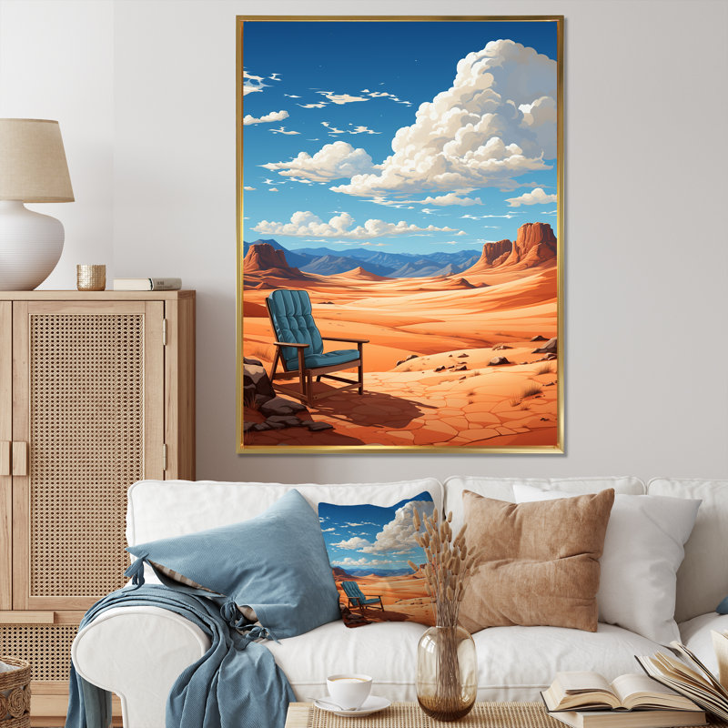 Soleil solitaire, sérénité, solitude, Cadre flottant doré, H 44 po x l 34 po x P 1,5 po