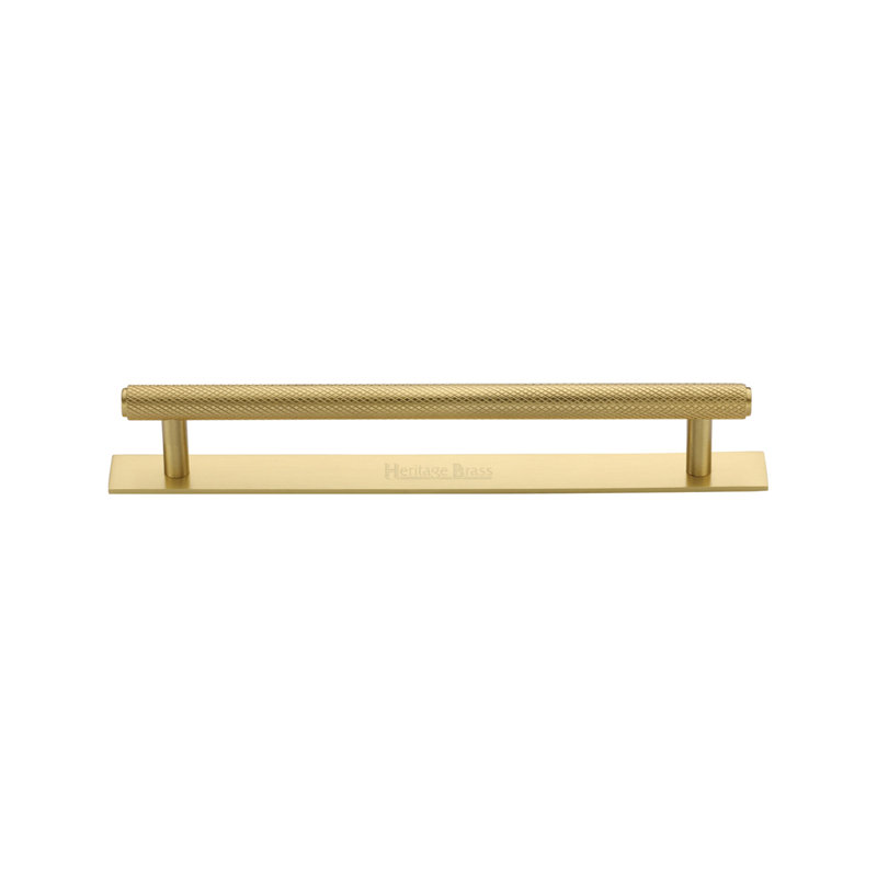 Heritage Brass Heritage Cabinet Pull Knurled Design with Plate, Satin Brass, 12.8cm