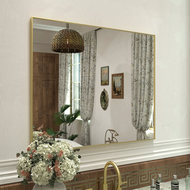 Miroir de salle de bain mural 36 po x H 30 po, 36 po x 30 po, Or brossé